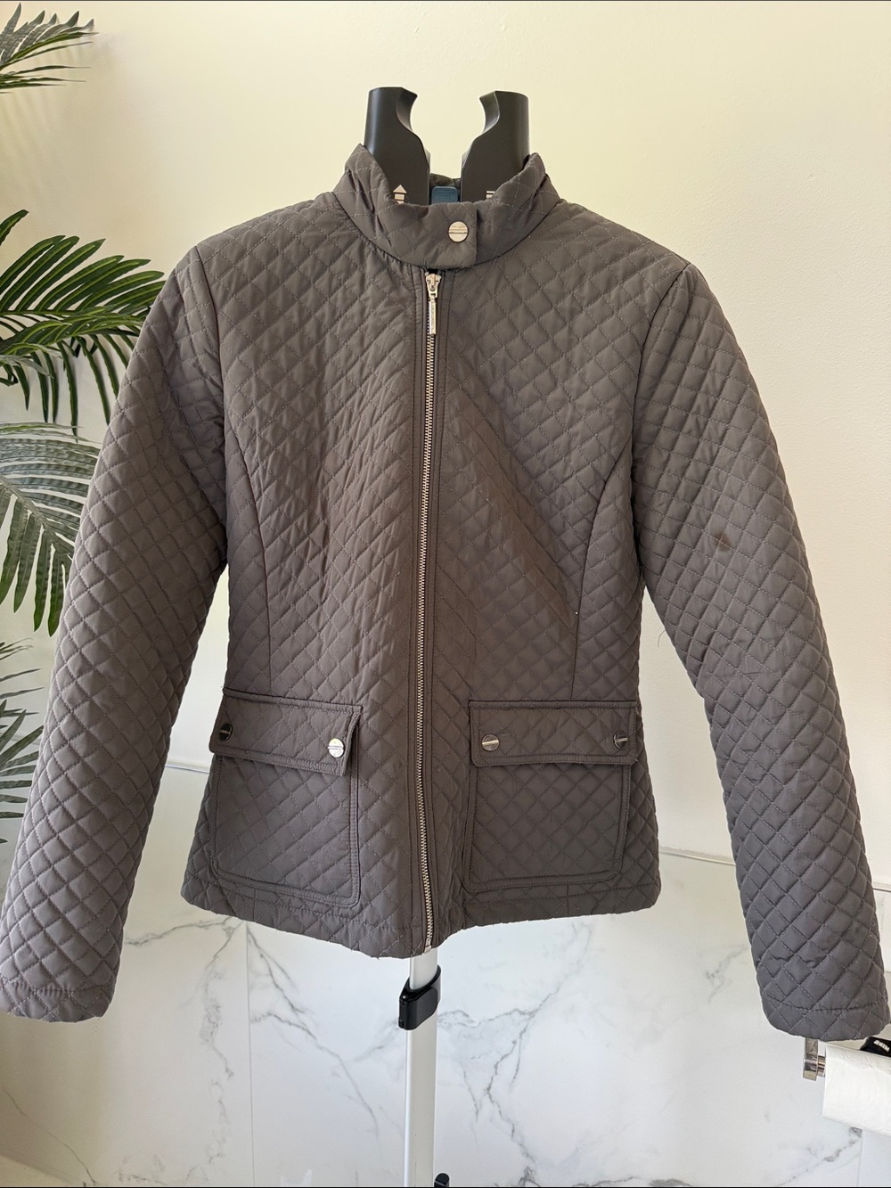 Calvin Klein Quilted Gray Zip-Front Utility Jacket